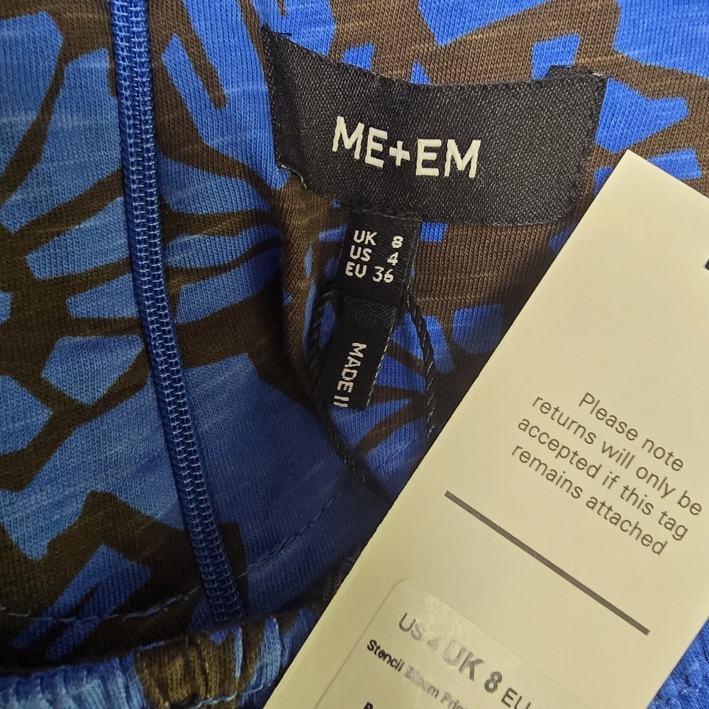 ME+EM Stencil Bloom Print Smocked Top Size 4 Blue Ruffle Provence Womens NWT - Picture 9 of 11